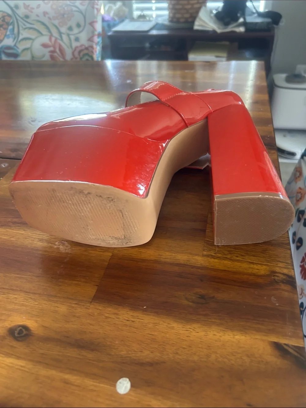 EGO Red Patent Platform Mary Jane Heels with Gold Buckle uk size 5